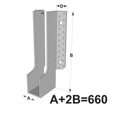 Große Balkenschuhe mit außenliegenden Schenkeln, ECONOMIC GLE-Sortiment (Größe 660mm, Dicke 4mm, Tiefe 90mm) - Réf. GLE660/4X