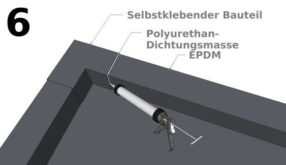 Dichten Sie die Knicke mit PU-Dichtstoff ab, um die Wasserdichtigkeit zu vervollständigen.
