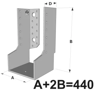 Große Balkenschuhe mit innenliegenden Schenkeln, Baureihe GLI ECONOMIC (440 mm breit, 4 mm dick, 90 mm tief) - Réf. GLI440/4X