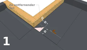 Schneiden (oder falten) Sie die Membran an den Ecken in einem Winkel von 45°. 