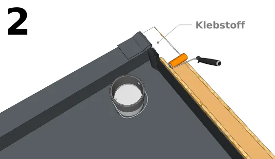 Tragen Sie Klebstoff auf die Innenseite und den Rand der Attika auf. 