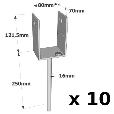 U-Pfostenträger zum Einbetonieren - Réf. PPD80/70G_10