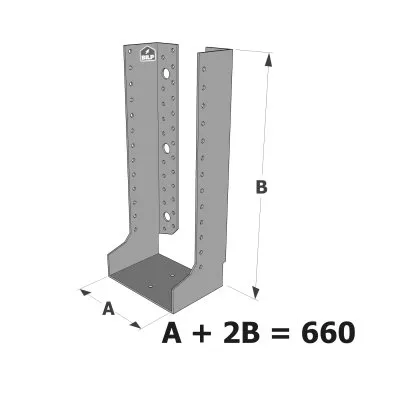 Große Balkenschuhe mit innenliegenden Schenkeln, Baureihe GLI ECONOMIC (660 mm Breite, 2,5 mm Dicke, 90 mm Tiefe) - Réf. GLI660/2.5X