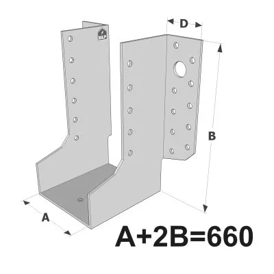 Große Balkenschuhe mit außenliegenden Schenkeln, GLE-Sortiment ECONOMIC (Größe 380mm, Dicke 2.5mm, Tiefe 90mm) - Réf. GLE660/120/2,5