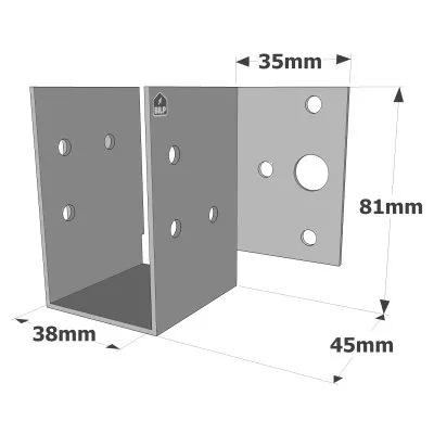 Balkenschuhe mit außenliegenden Schenkeln, MF-Sortiment, für MF-Mini-Pfettenanker - Réf. MF200/38/1.5